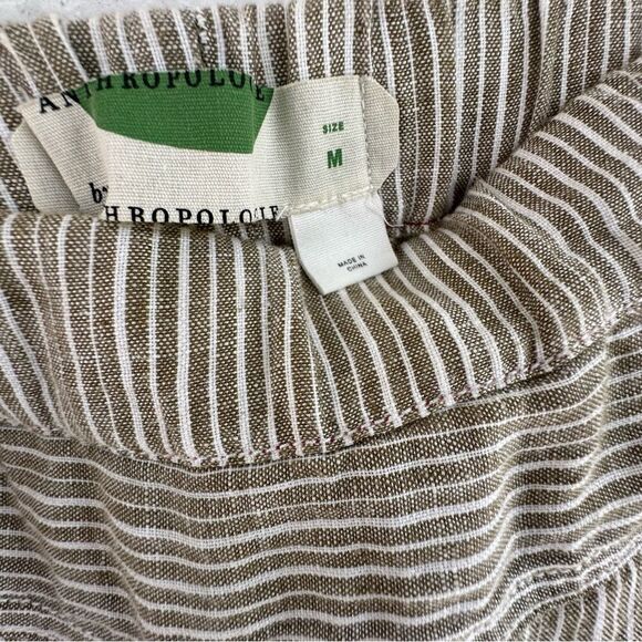 ANTHROPOLOGIE Linen Pants Women Medium Stripe Pullon Lagenlook Pocket Coastal - Picture 7 of 8